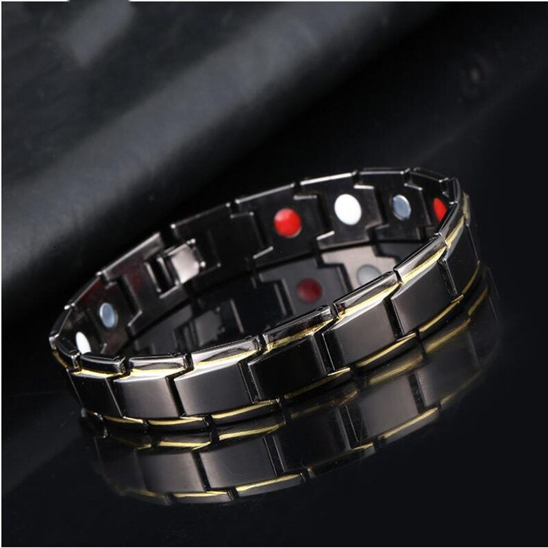 4 in 1 mænd kvinder sundhed energi armbånd armbånd til gigt snoet sundt magnetisk armbånd til kvinder power therapy magneter: Sort guld