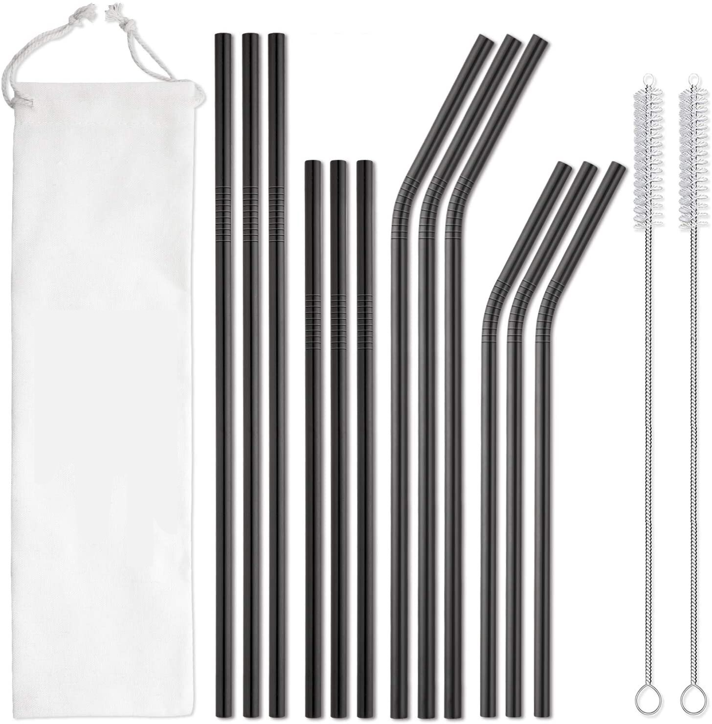 12- pakke genanvendeligt rustfrit stål sugerør metal sugerør til mate 30oz og 20oz tåler opvaskemaskine , 2 børster inkluderet multi: Sort