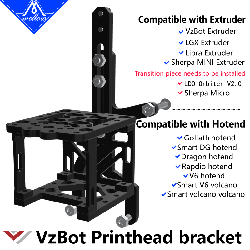 Mellow CNC Aluminium VzBoT 330/235 Printhead Bracket For Goliath Crazy Dragon Hotend VZ Extruder Sherpa Mini 3D Printer