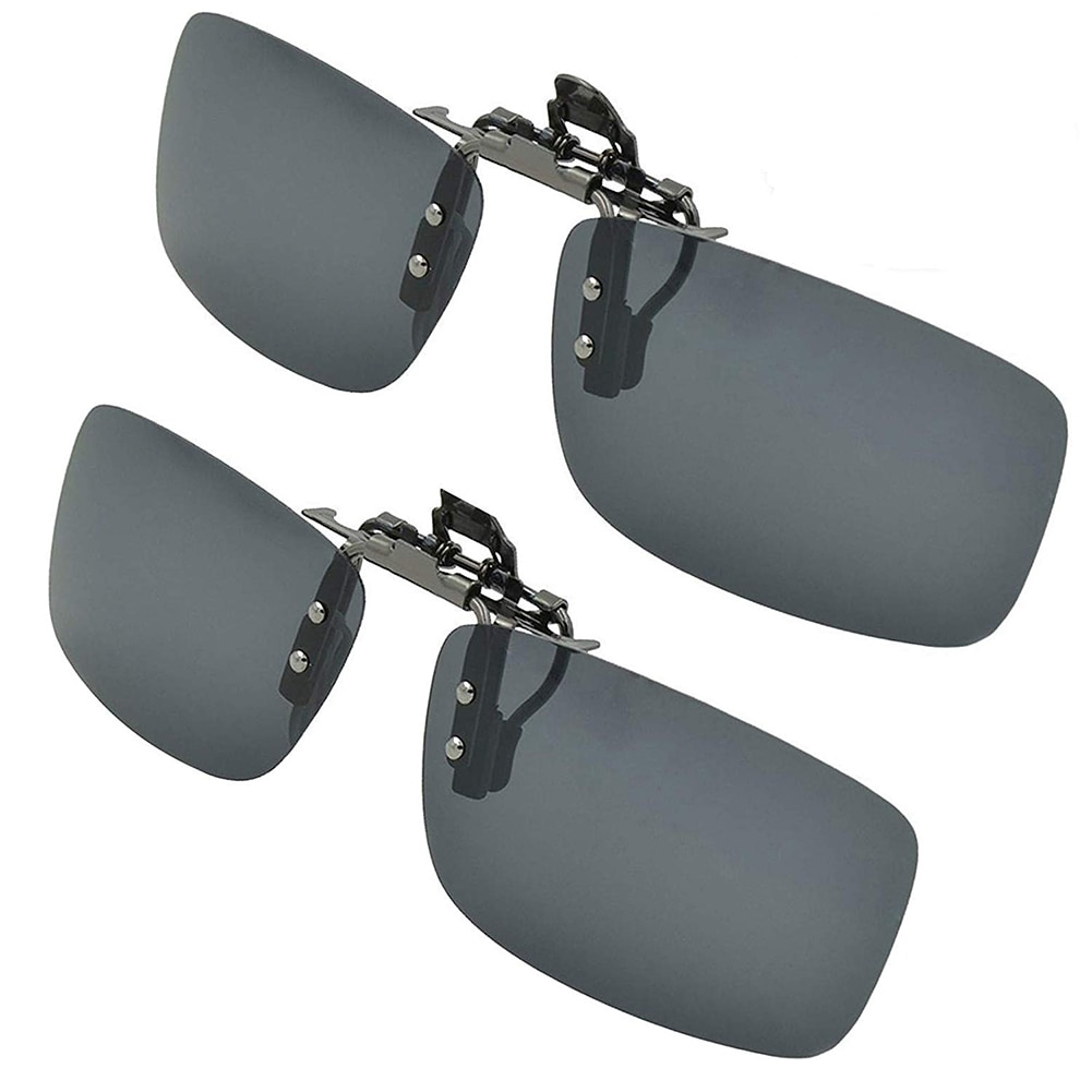 2 stuks outdoor zonnebrillen met clip-on gepolariseerde zonnebrillen voor het autorijden, grijze clip-zonnebrillen, gratis merk