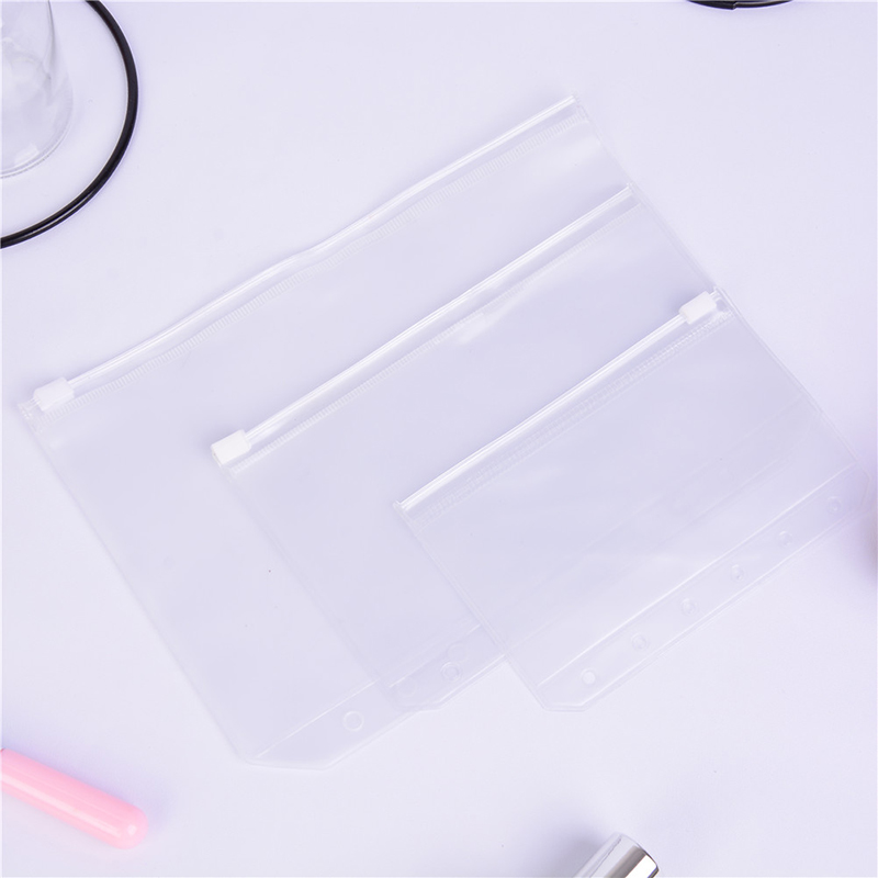 Soporte de archivo A5/A6/A7 bolsa de hoja suelta de PVC transparente estándar con producto de archivo de cremallera de estilo propio
