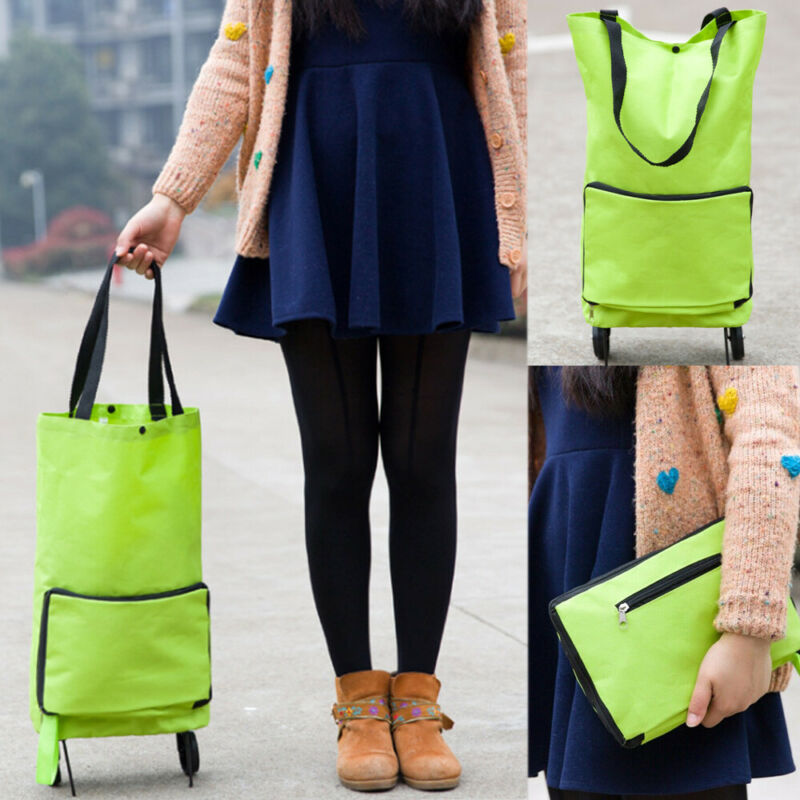 Opvouwbare Trolley Tas Draagbare Winkelwagentje Opvouwbare Home Reizen Bagage Groene Bagage Reizen Wielen Zak Multi-gebruik Boodschappentas