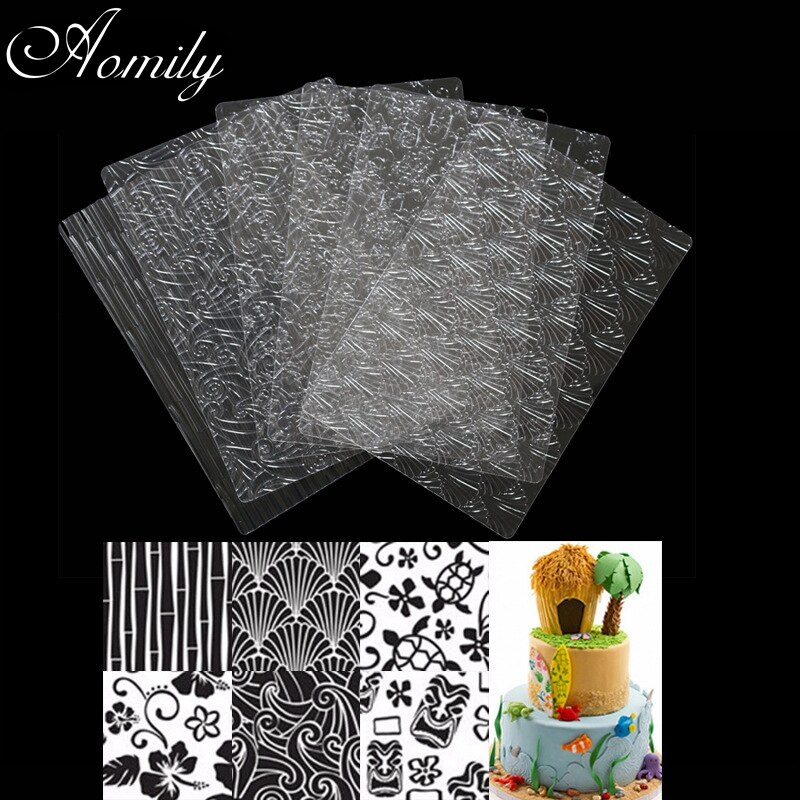 Aomily 6 Stks/set Hawaii Stijl Fondant Cake Textuur Mallen Bloem Transparante Plastic Suiker Ambachten Sheet Mat DIY Thuis Bakken Tools