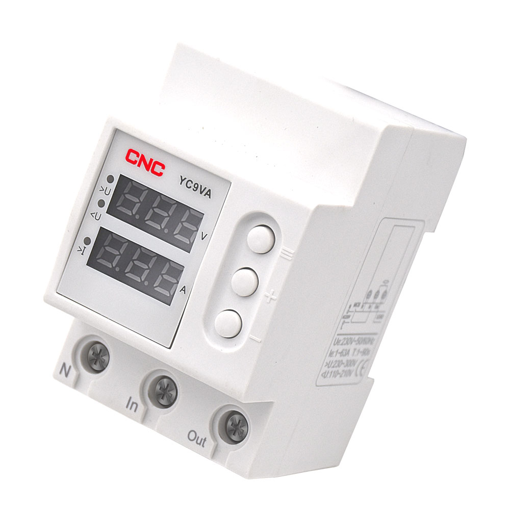 Din Rail Dual Display Adjustable Over Voltage Current and Under Voltage Protective Device Protector Relay 50/60hz 230 220V