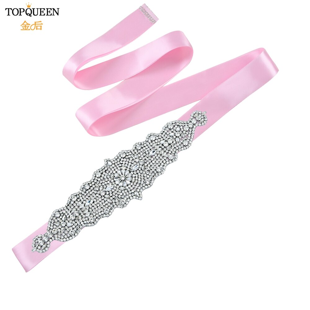 TOPQUEEN S233 Luxus Strass Gürtel Braut Kleid Schärpe Hochzeit Zubehör Frauen Marokkanischen Kaftan Band Bund Applikationen: Rosa Schleife