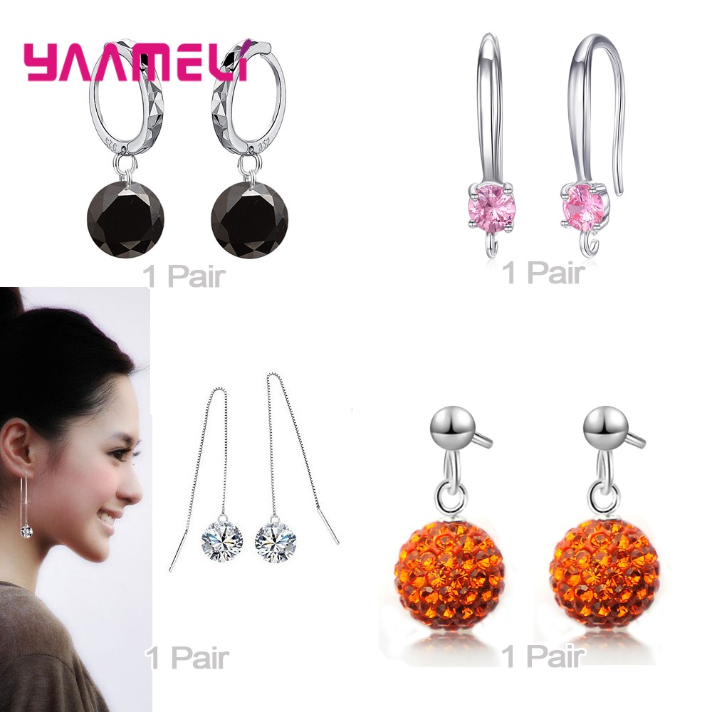 Trendy Vrouwen Oorbellen Echt 925 Sterling Zilver Natuurlijke Kristal Parel Party Accessoires 4 Paar Gemengde Sieraden