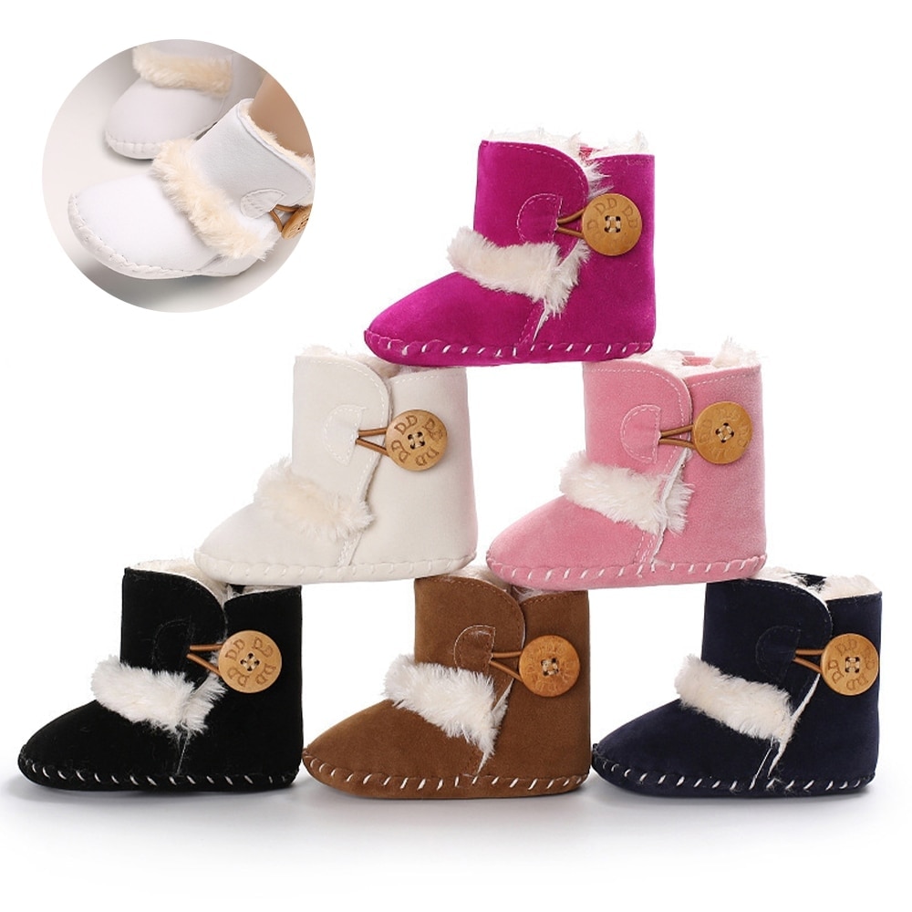 Bebê recém-nascido meninas botas de neve inverno quente sapatos botão sólido de pelúcia tornozelo botas de inverno do bebê unisex sapatos quentes