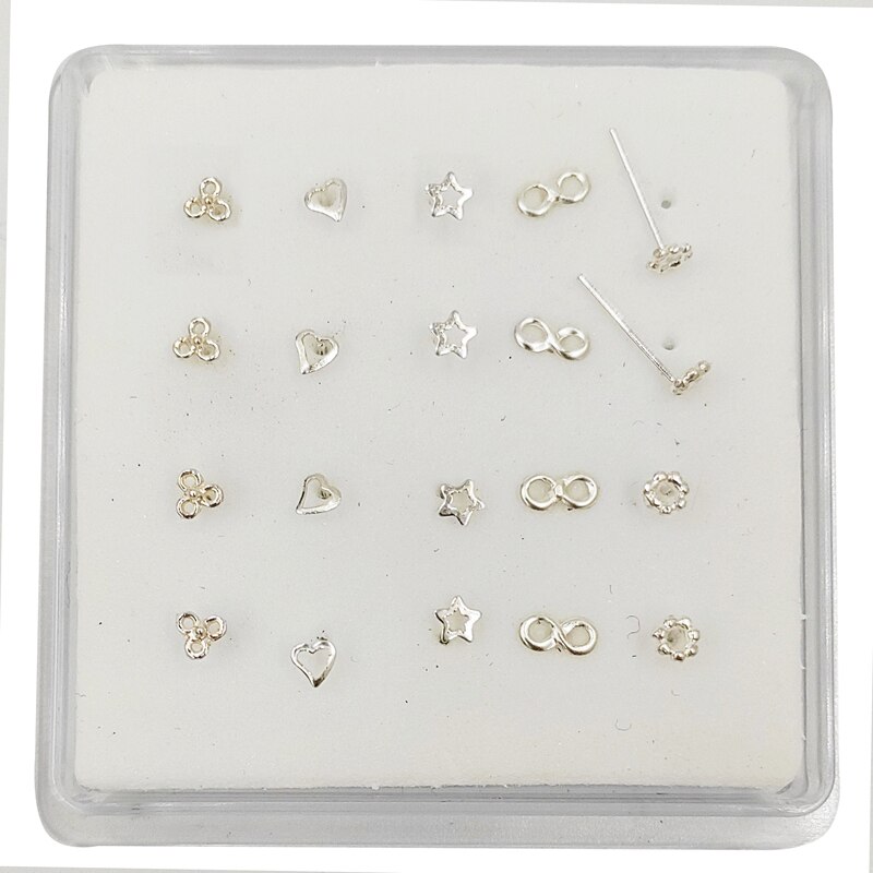 Blandet næse pin 925 sterling sølv allergifri næse piercing smykker pakke  of 20 stk