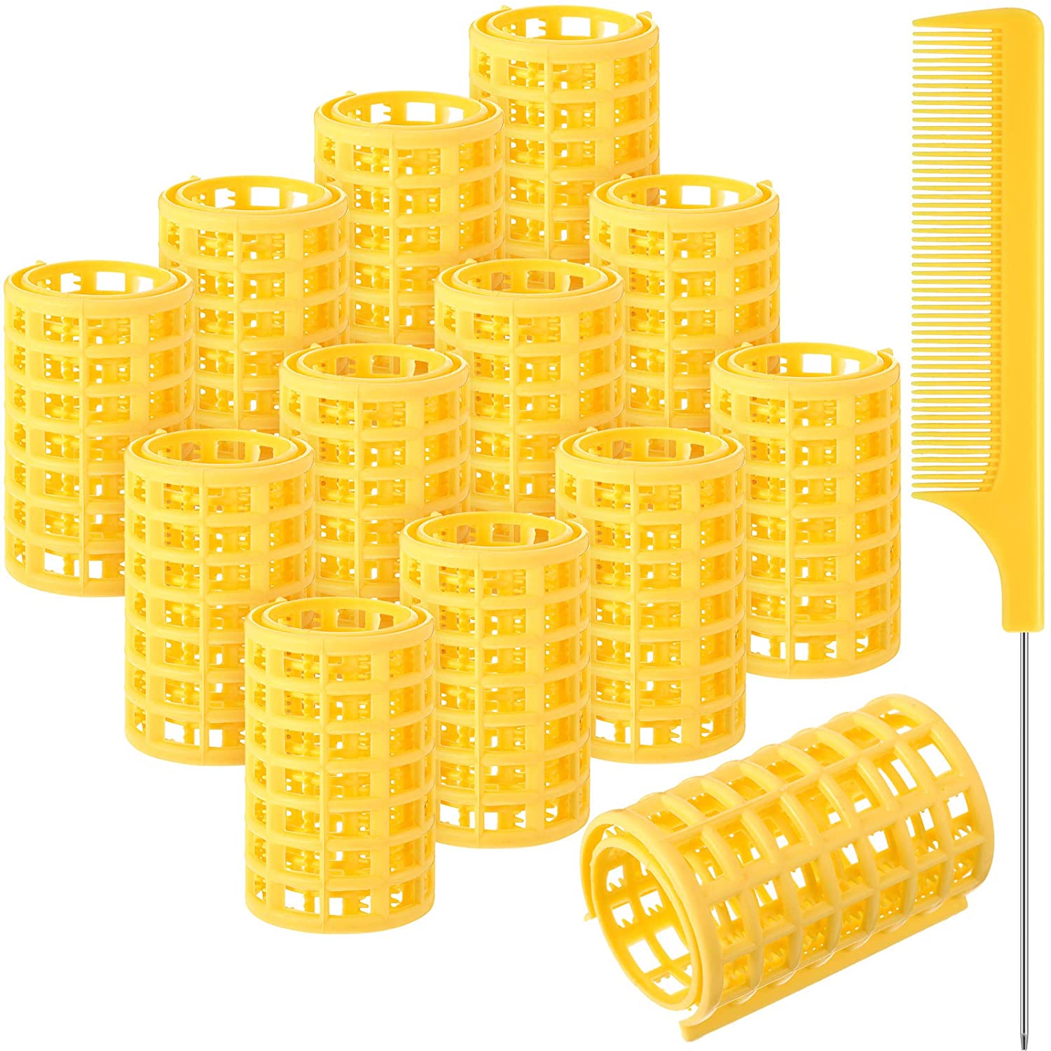 12 Stuks Snap Op Haar Roller, grote Maat Plastic Haar Rollen Haarkrulspelden Voor Kort Haar Lange Haar Kappers Styling Tools: 12pcs Yellow