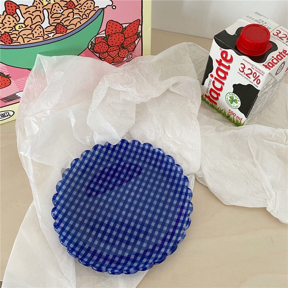 Ins Girl-plato a cuadros para niña, plato postre bandeja foto Simple, accesorios decorativos, Garrafa: Blue plaid