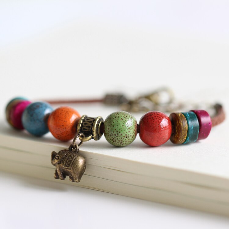 Traditionele boondoggle handgeweven touw gekleurde glazuur keramische dames kleine sieraden armbanden  #1534