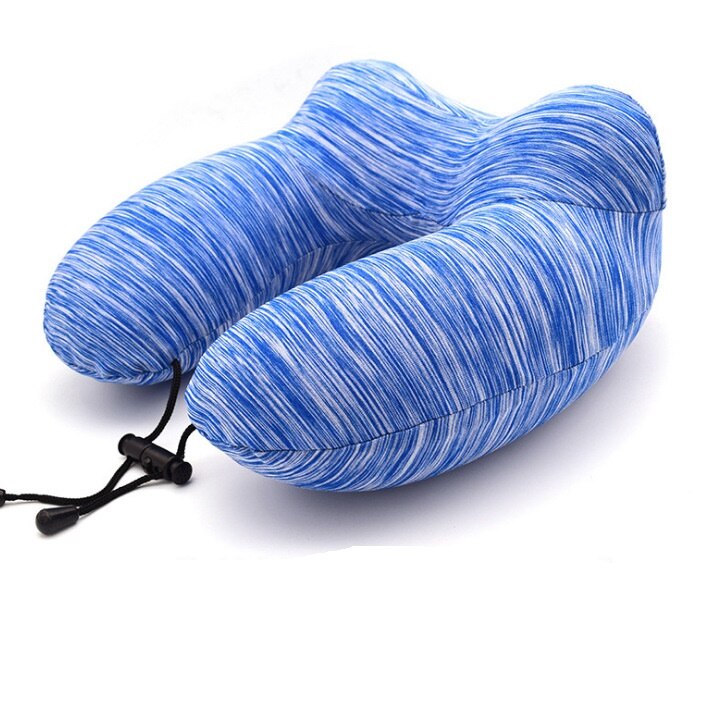 Ergonomisk u-formet oppustelig rejsepude bil fly tog nakkepude rejse behagelige puder til søvn: Blå