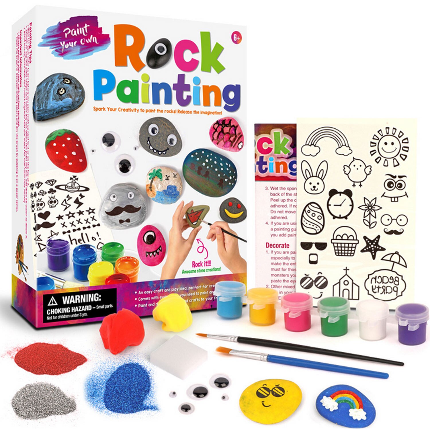 Kit de pintura de roca para niños, suministros de dibujo para pintar con arte de piedra completa, de cumpleaños, Navidad, Año