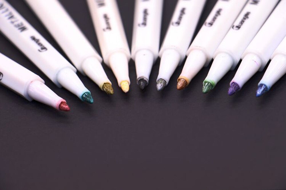 10 Kleur Metallic Potlood Set Marker Album Schets Water Kleur Marker Borstel Pen School Schilderen Vette Tekening Art Supplies