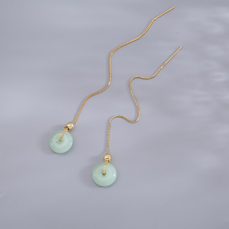 Gioielli penetranti rotondi orecchini pendenti in pietra verde moda orecchini a bottone dorati fatti a mano retrò per regalo di anniversario di matrimonio da donna