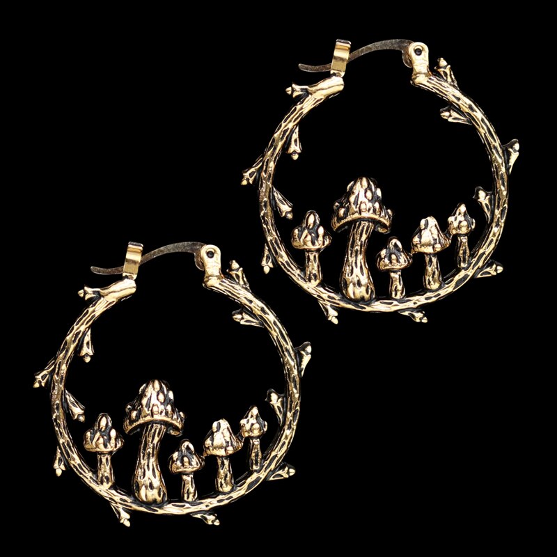 Pendientes colgantes de setas doradas redondas Vintage para mujer, pendientes de aro de hojas geométricas de Metal, joyería de creatividad antigua