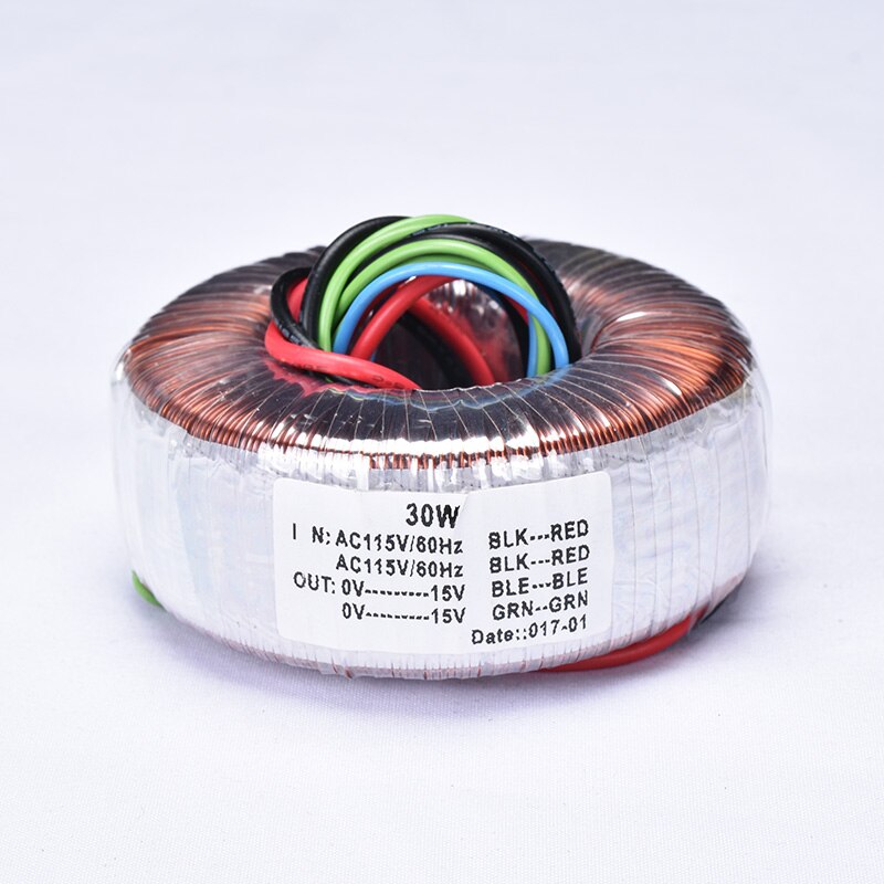 Anillo de alambre de cobre puro de 30W, transformador Toroidal Dual, 15V, 12V, 9V