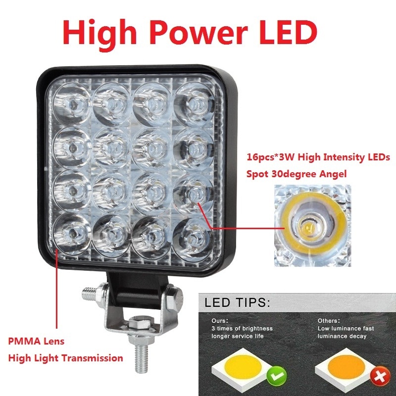 Okeen 4 kpl 48w neliö led -työvalo suuritehoinen kohdevalo mini -ledbar 4 x 4 offroad -mönkijä -kuorma -auton traktorin moottoripyörän valot