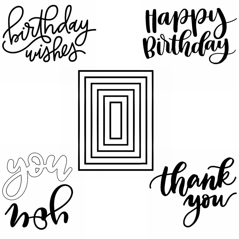 Layered Rectangle Frame Happy Birthday Wishes Thank You Special Fond Foil Plate For DIY Scrapbooking Paper Crafts 07