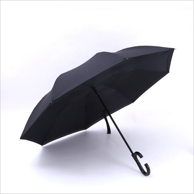 Halvautomatisk dobbeltlag inverteret vindtæt c-krog hænder regn bil omvendte paraplyer: 3