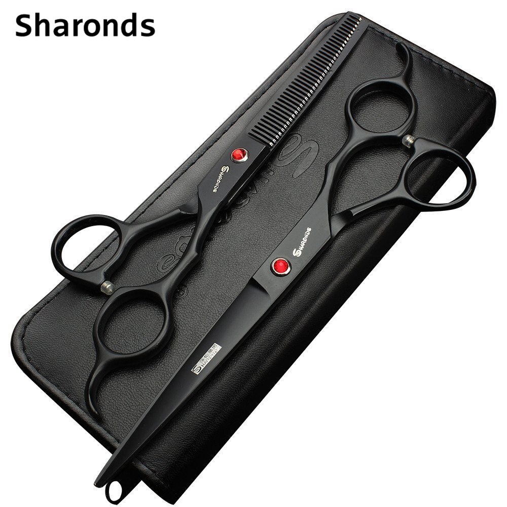 Black hairdressing scissors 7.0 inches 440c Japanese hairdressing scissors salon style hair thinning scissors set