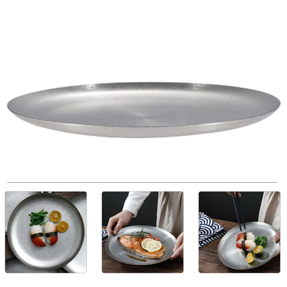Useful Food Serving Plate Western Dinner Tray Stainless Steel Steak Plate: 18.3X18.3CM