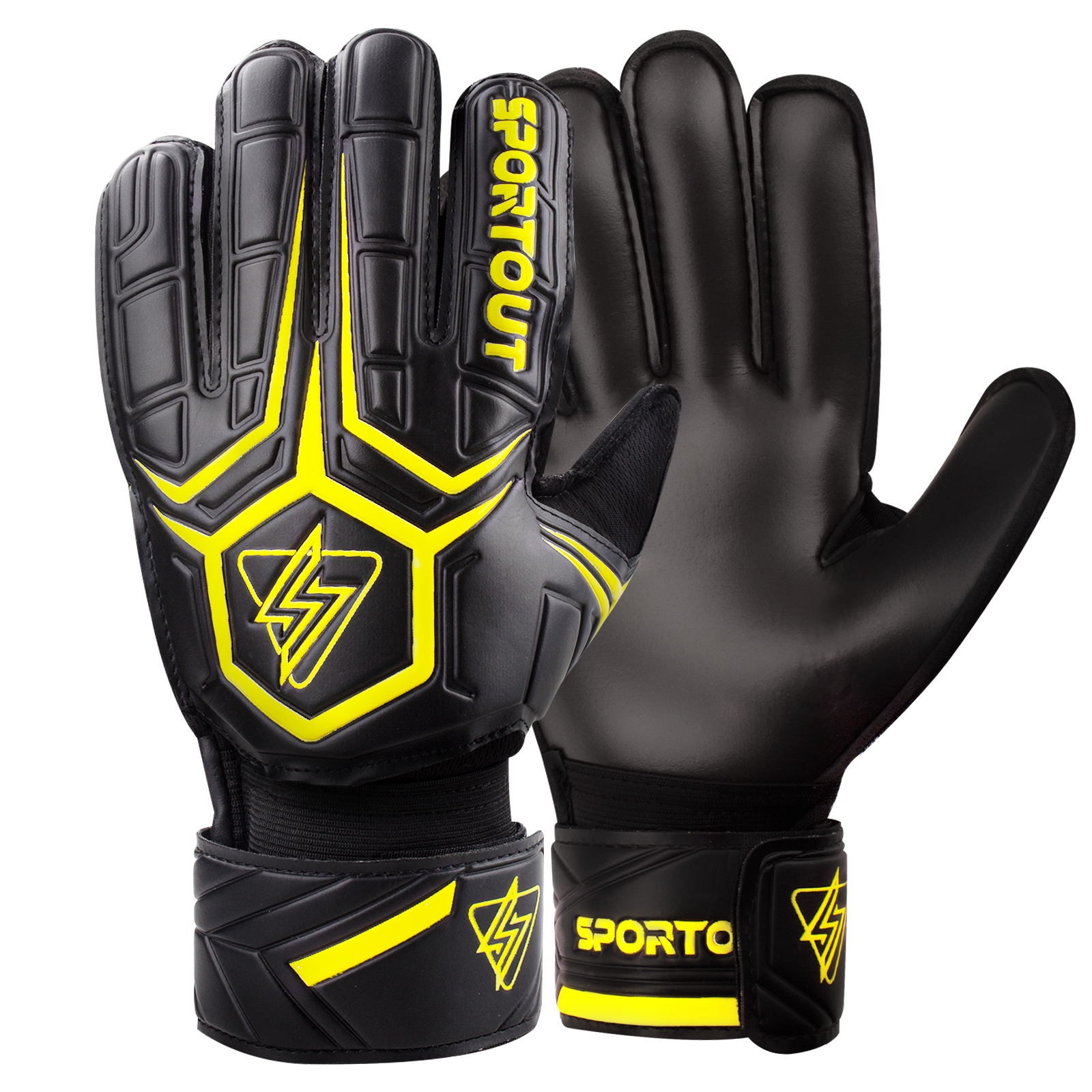 Sportout målmandshandsker, målmandshandsker med fingerbeskyttelse, fodboldhandsker, åndbare fodboldmålmandshandsker , 4mm latex, til børn: Guld / Xl