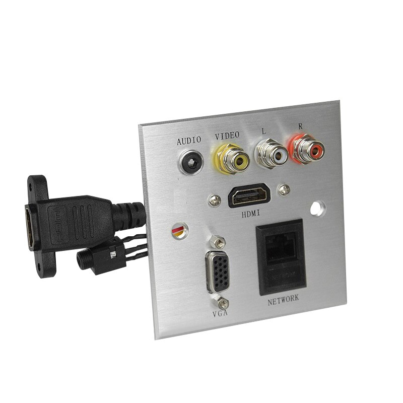Prise murale multimédia, panneau en aluminium, compatible HDMI, VGA, RJ45, Jack 3.5MM, FL + FR, Interface de Signal: Panel socket