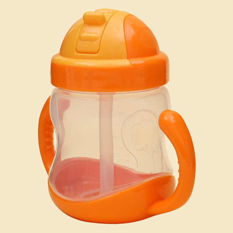 Børn vandflaske sippy halm børn baby fodring træning kop med håndtag yh -17: Orange