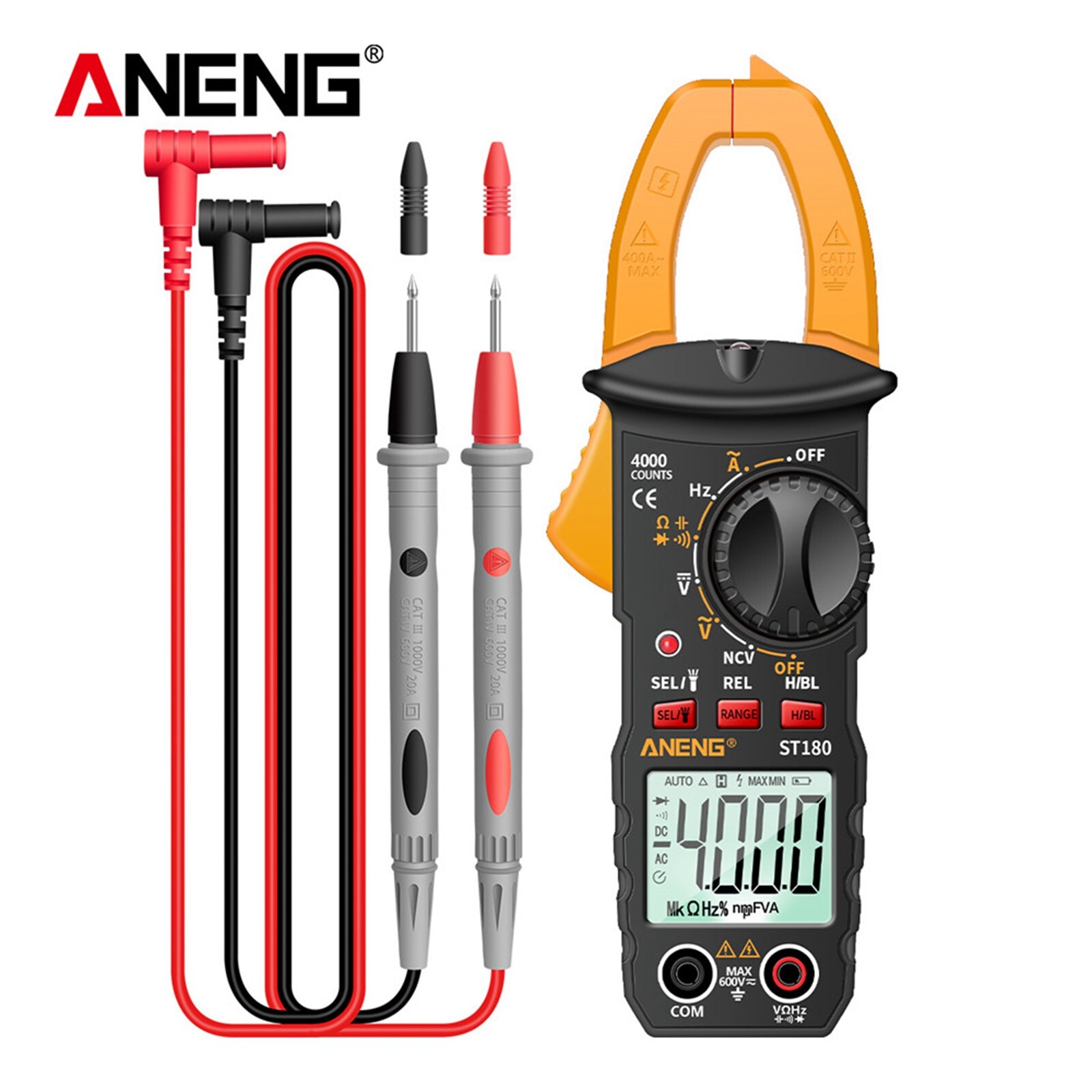 ANENG Clamp Meter AC and DC Current Multimeter 4000 Count Voltage Measurement Tester Ohmmeter Electrician Tools: YELLOW