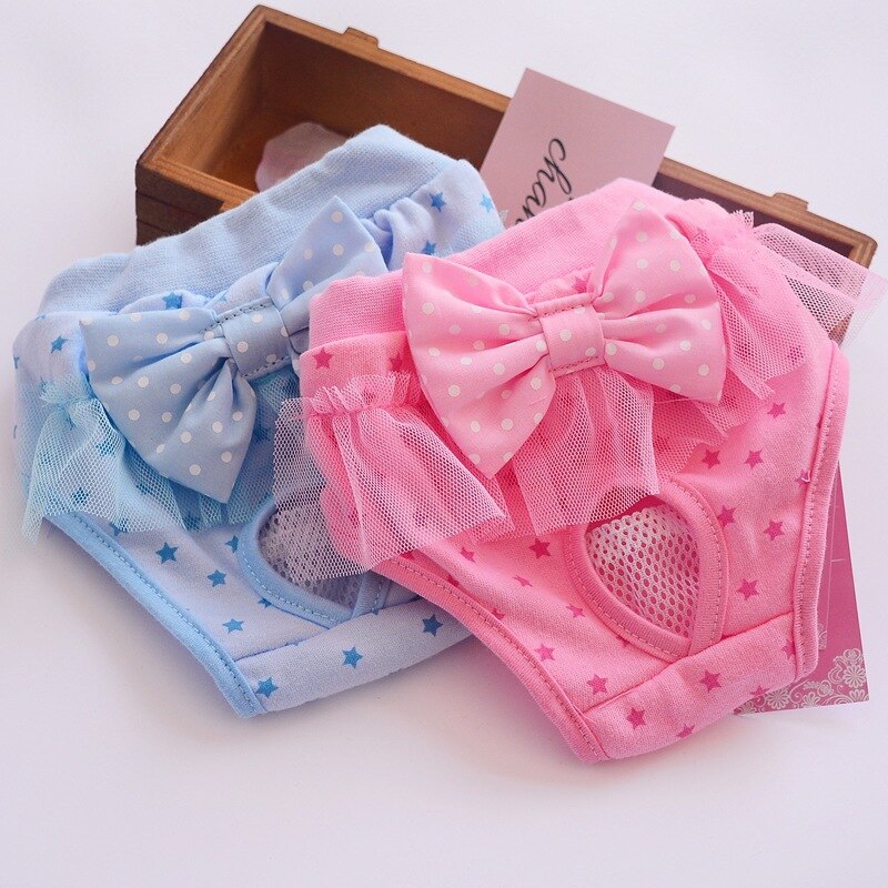 Female Dog Panties Stripe Dog Physiological Pants Girls Dog Short Puppy Lace Underwear Bitch Diaper Sanitary Menstrual Briefs