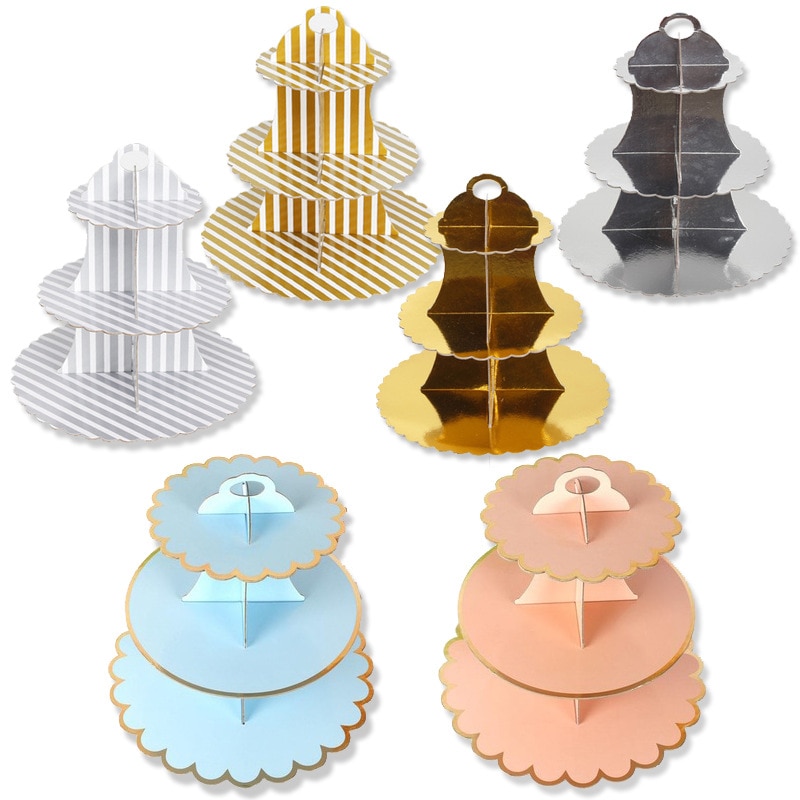 Disposable 3 Tier Paper Cake Stand Afternoon Tea Wedding Party Plates Tableware Sweets Tray Dinner Display Bakeware Cake Rack