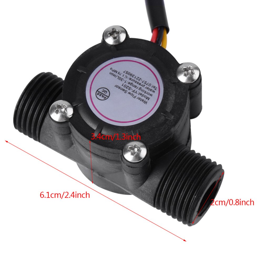 High Precision DN15 G1/2 Water Flow Sensor Hall Effect Flowmeter 1-30L/min