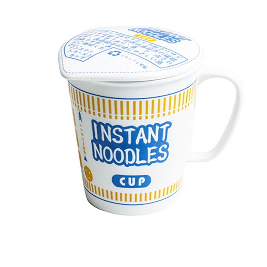 Bol à nouilles instantanées en céramique avec couvercle et poignée, tasse de soupe à nouilles instantanées, lave-vaisselle à micro-ondes disponible bleu rouge: Tall blue