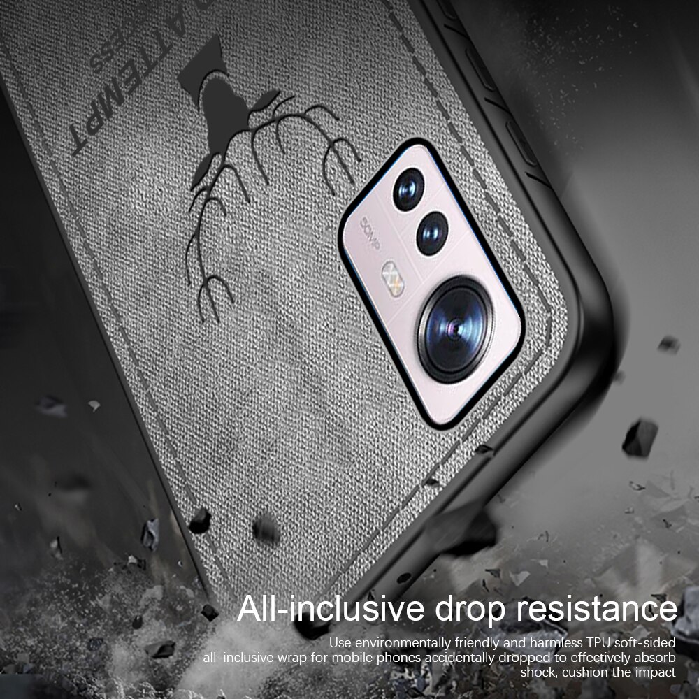 Voor Xiaomi 12 Pro Case Herten Patroon Telefoon Cover Voor Voor Xiaomi12 Xiamoi 12Pro Xiomi 12X Doek Textuur Tpu Soft shockproof Shell