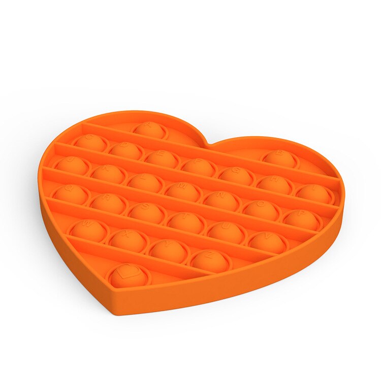 Silicone Push pop Poke pop Bubble Sensory Fidget Toy, Pop It Fidget Toy, Squeeze Sensory Toy, Reliever Stress: Heart Orange