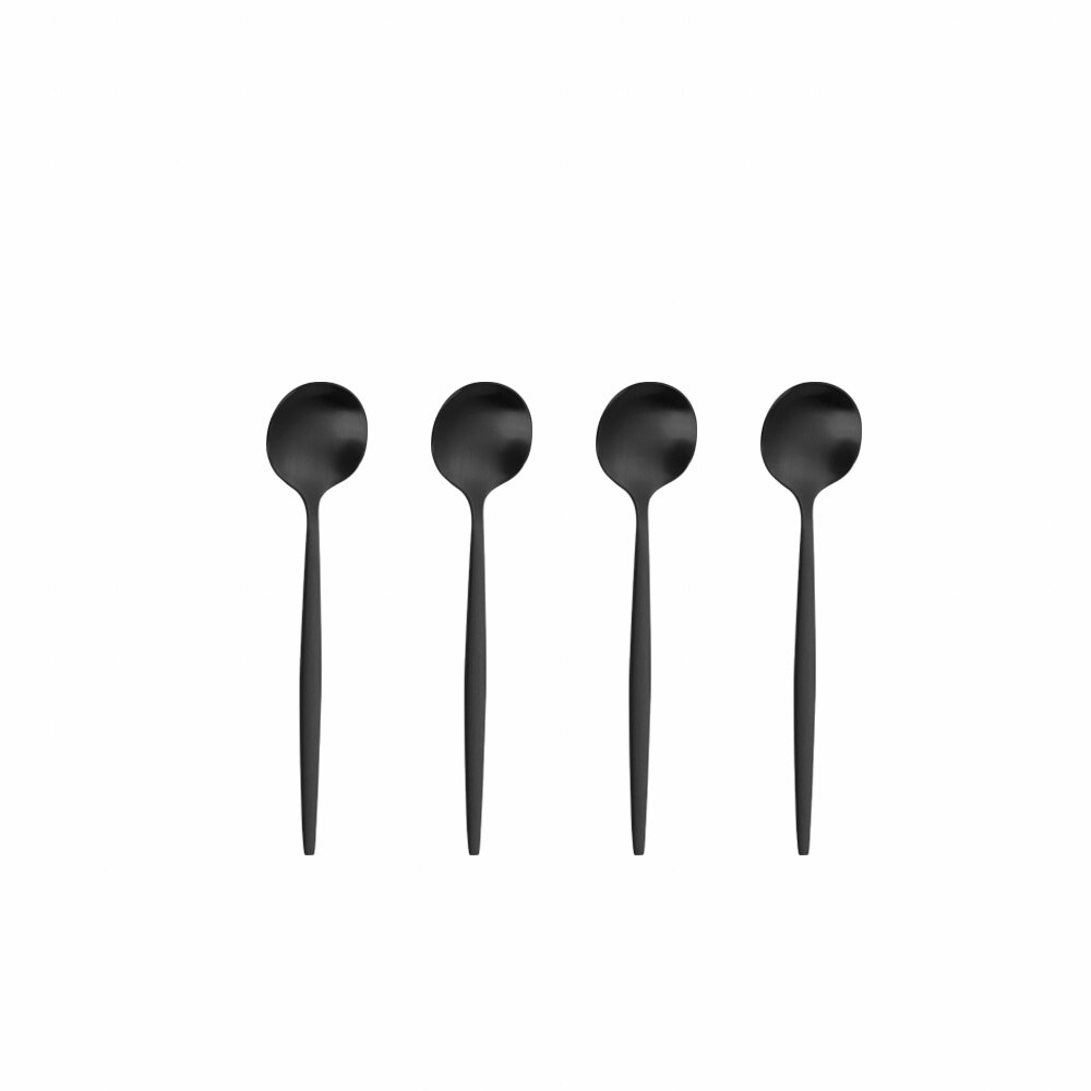 4 Pcs Coffee Spoons 304 Stainless Steel Matte Ice Cream Honey Spoons Flatware Coffee Drinking Tools Kitchen Gadget Teaspoons Set: black
