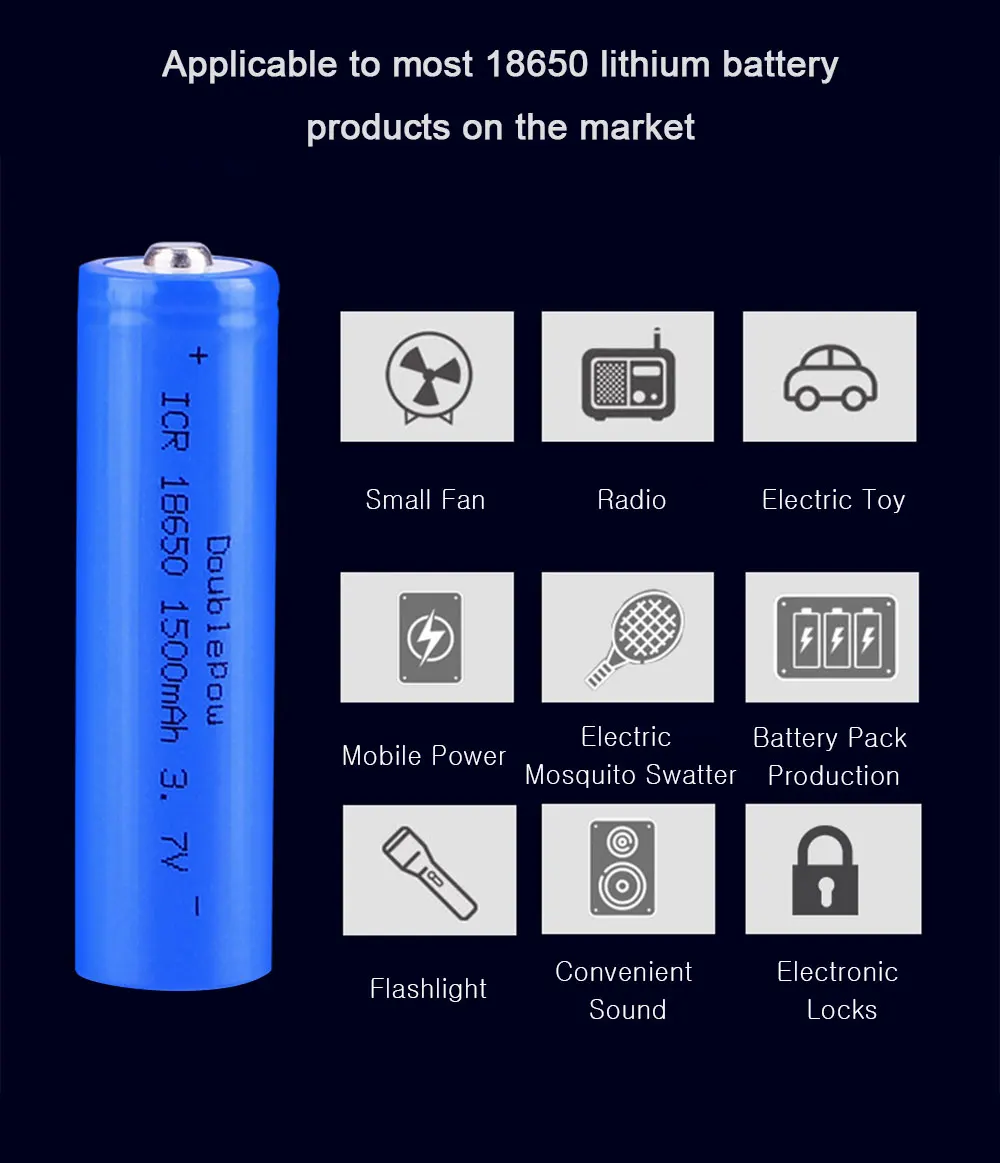 3.7V 18650 1500mah Rechargeable Lithium Battery for Flashlight Solar Lights Small Fans True Capacity 100% Original