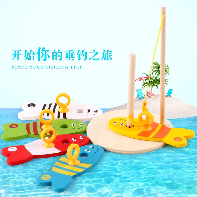 Wooden Digital Fishing Set Column Board Game Parent-child Puzzle Early Education Toys