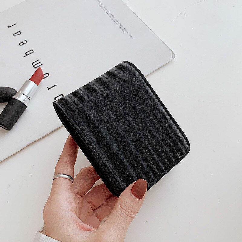 Ladies Mirror Small Lipstick Bag PU Leather Storage Bag Mini Makeup Box Multifunctional Women's Clutch Bag Wallet: Black