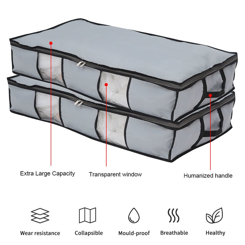 2Pcs Non-Woven Underbed Storage Cabinet Organizer Family Save Space Organizador Under Bed Closet Storage Box Clothes Quilt Bag