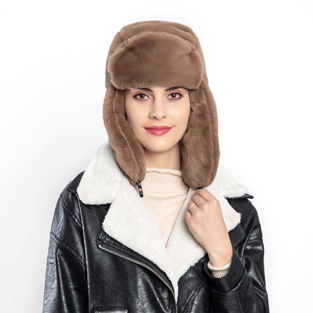 Invierno Faux Fur Shearling Hat Unisex gorro estilo ruso orejera a prueba de viento sombrero para esquiar deportes de invierno: Brown