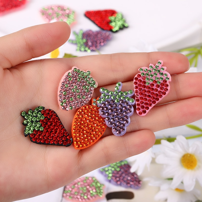 10Pcs Cute Fruit Cartoon Patch Rhinestone Applique Patch Voor Kleding Diy Patches Hoofddeksels Craft
