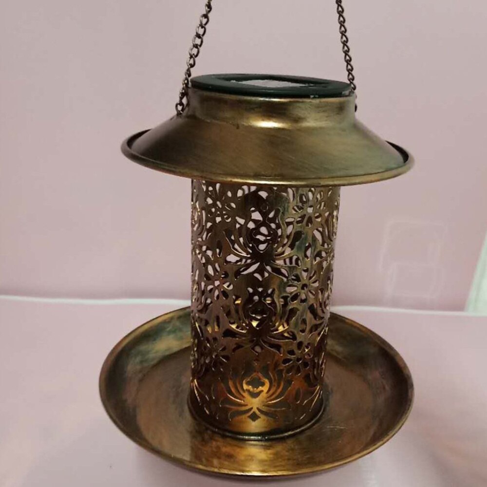 Solar Bird Feeder Waterproof LED Light Bird Feeder Station Hanging Pigeon Crow Parrot Outdoor Balcony Bird Feeding (Coffee)