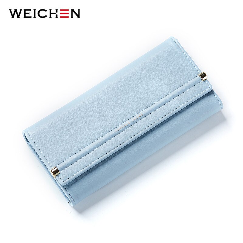 WEICHEN Brand Women Wallet Many Departments Long Card Holder Female Wallets Concise Style Ladies Clutch Purse: Blue