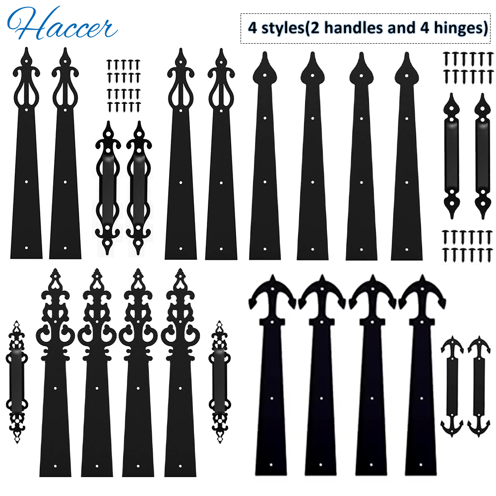 Haccer 6PCS Steel Garage Door Hardware Kit Decorative Carriage House Mounted Hinges Handles Door Hinge Door Handles