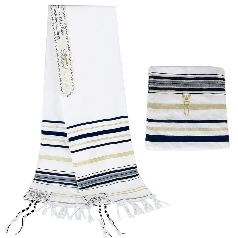 5 Colors Messianic Jewish Israel Tallit Prayer Shawl Scarfs with Talis Bag for Men Women 180*50cm: Navy Blue