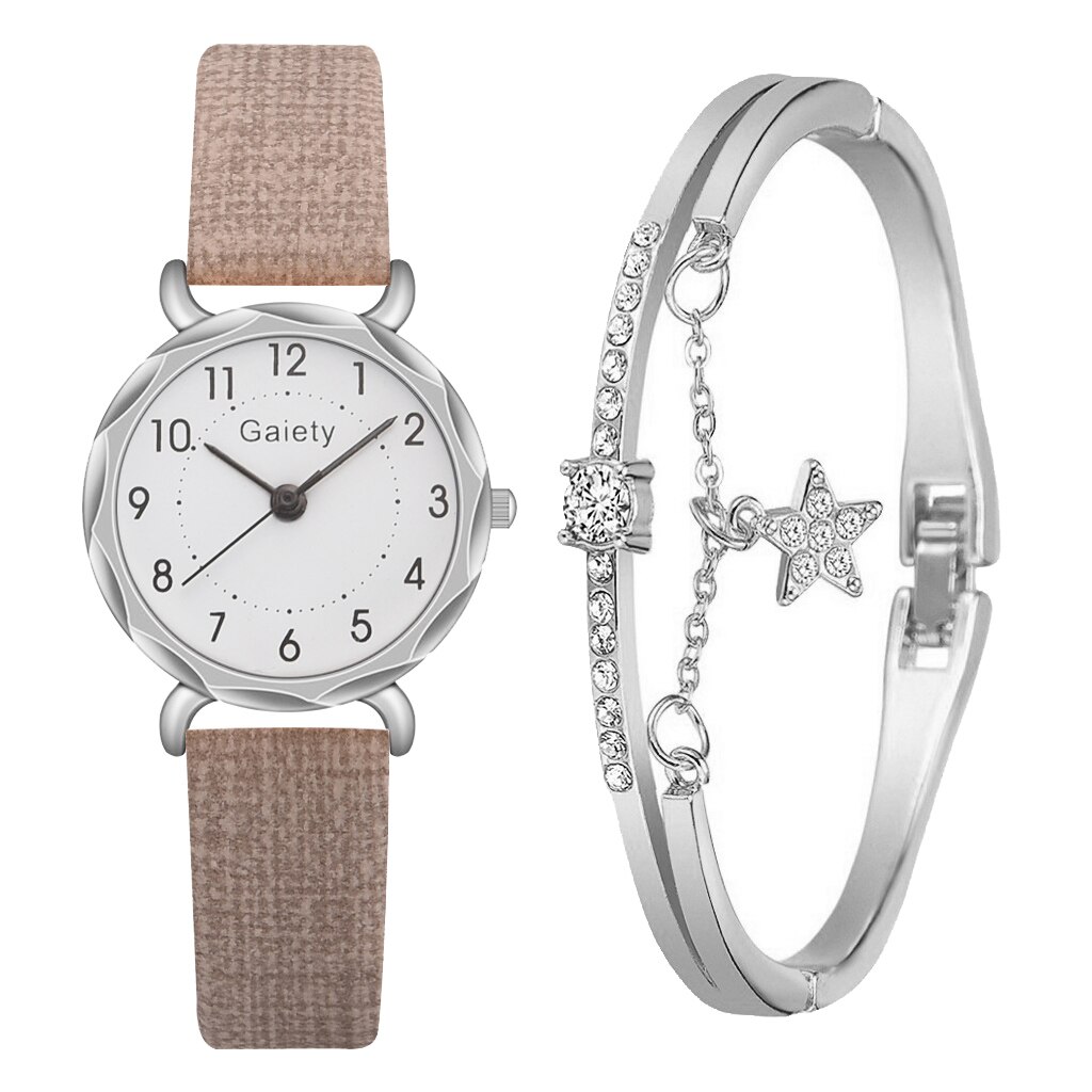 Gaiety 2 Stuks Set Casual Horloges Voor Vrouwen Unieke Armband Horloge Set Lederen Eenvoudige Roze Dames Klok Montre femme: 72203 Gray Set