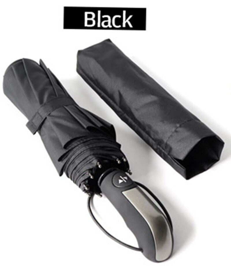 Wind Resistant Fully-Automatic Umbrella Rain Women For Men 3Folding Large Parasol 10K Compact Travel Business Car Umbrellas: Black