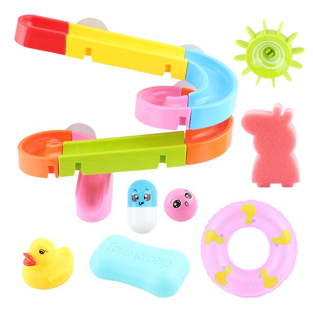 Baby Bath Toys DIY Assembling Track Slide Suction Cup Orbits Toy Bathroom Bathtub Children Play Water Games Set for 3-6 years: 24pcs A